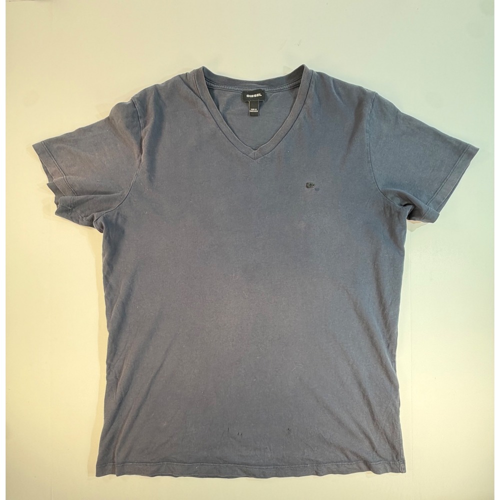 Diesel Mens V-Neck T-Shirt Navy Blue Cotton Short Sleeve Logo Tee Size M